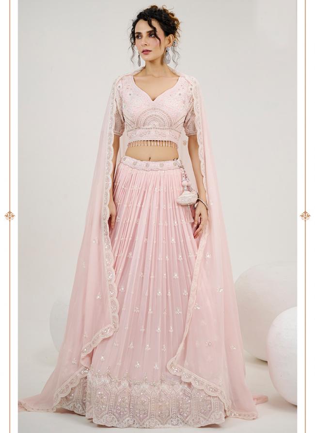 Georgette Baby Pink Bridal Wear Embroidery Work Ready To Wear Lehenga Choli